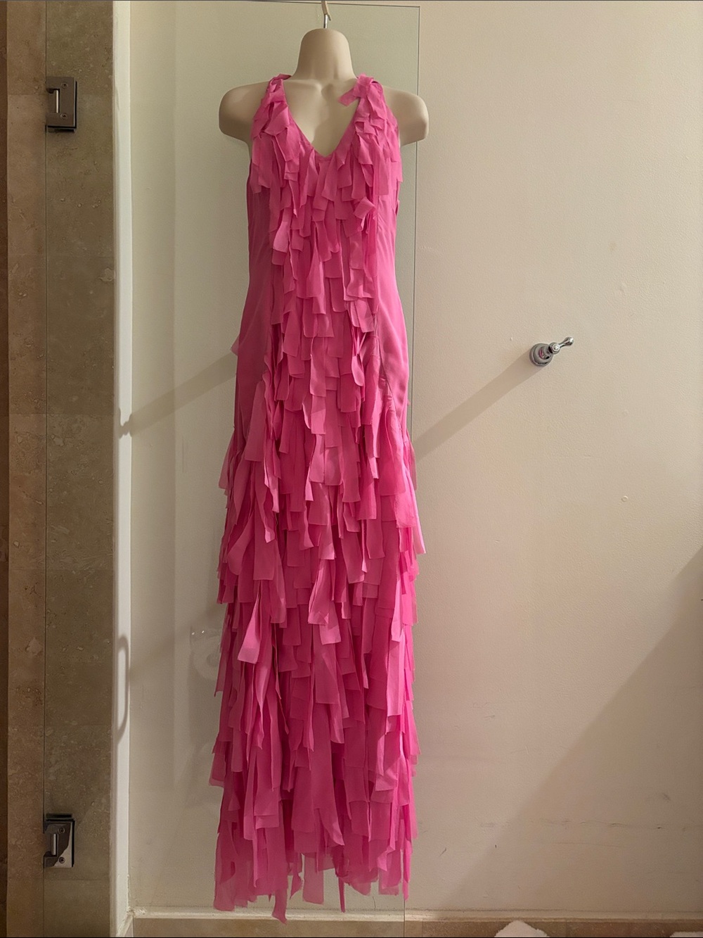Pink Ruffled V-Neck Maxi Dress Gown Sz 4